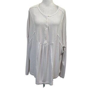 Free People Relaxed Oversized Waffle Knit Henley Tunic Top White size Small